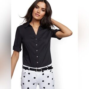 New York & Company Black Button-Down Shirt
